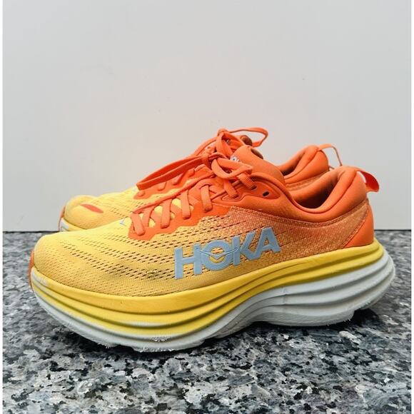 Hoka One One Bondi 8 Orange Yellow Gradient Running Shoes Mens Size 8D 1110518